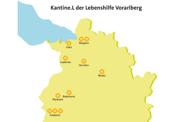 Alle Standorte der Kantine.L in Vorarlberg. 