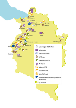 Karte von Vorarlberg mit Standorten.